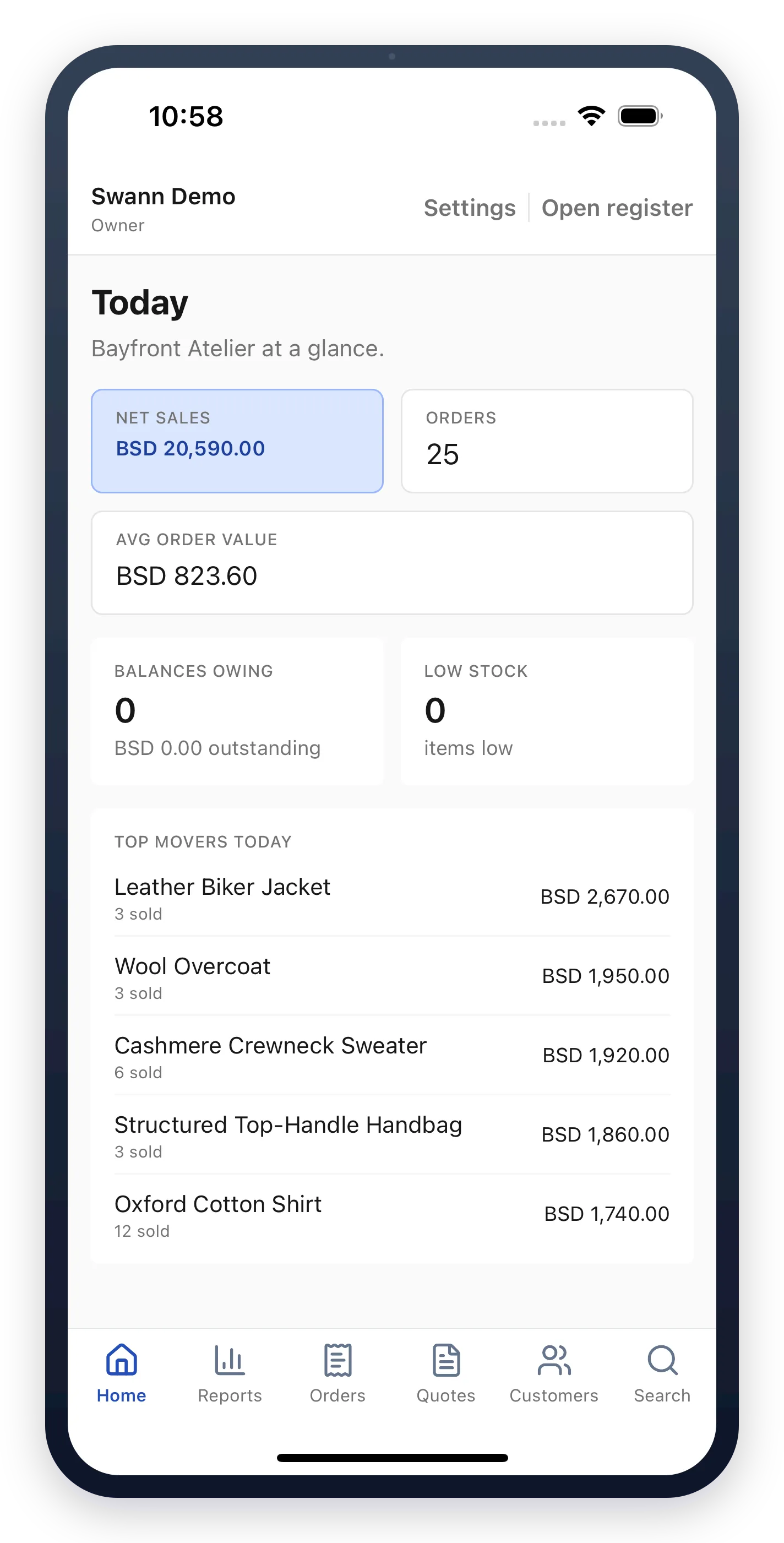 See the day's sales at a glance